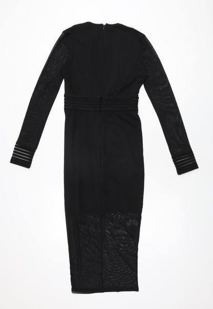 Back view of Missguided women’s black polyester bodycon, size UK 6, v-neck zip
