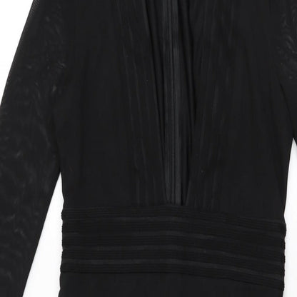 Close-up detail of Missguided women’s black polyester bodycon, size UK 6, v-neck zip