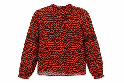 Per Una Womens Red Geometric Viscose Basic T-Shirt Size 10 V-Neck