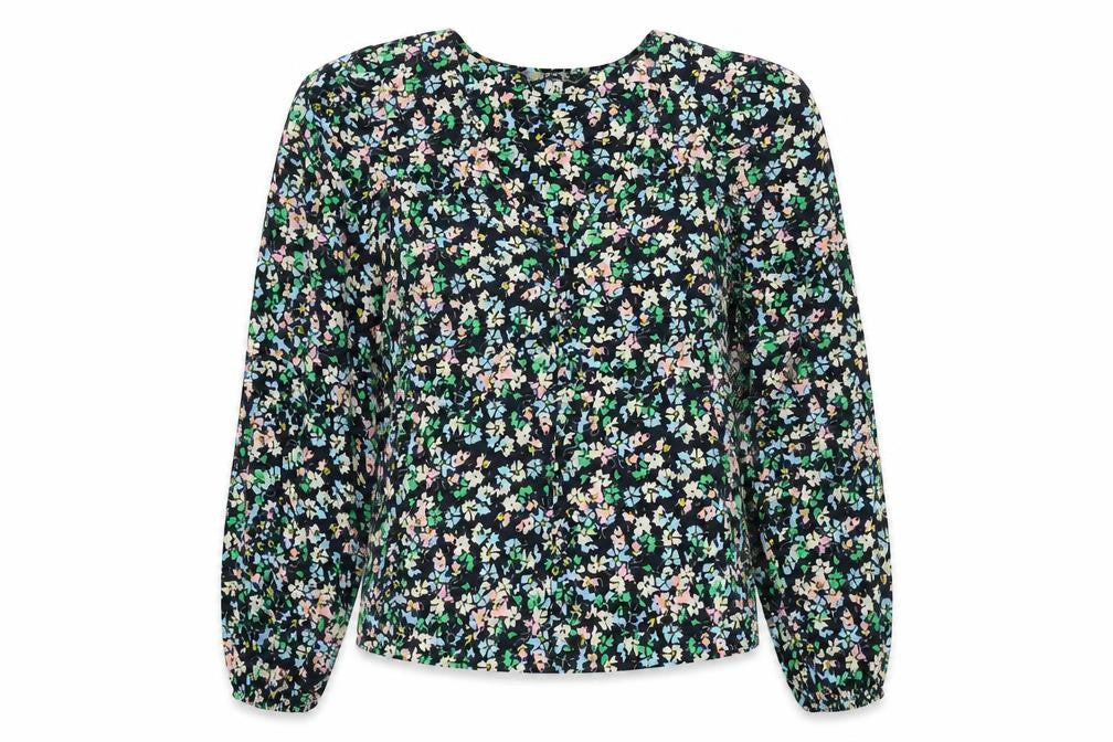 Marks & Spencer Womens Blue Floral Polyester Basic Blouse Size 8 V-Neck