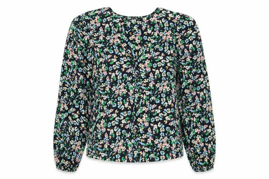 Marks and Spencer Womens Blue Floral Polyester Basic Blouse Size 8 V-Neck