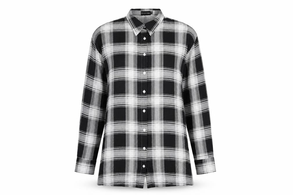 PRETTYLITTLETHING Womens Black Plaid Viscose Basic Button-Up Size 6 Collared