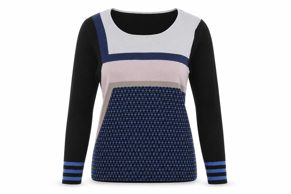 Catherine Malandrino Womens Multicoloured Geometric Viscose Basic T-Shirt Size L Round Neck