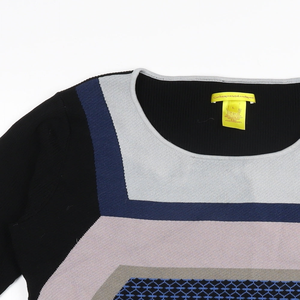 Catherine Malandrino Womens Multicoloured Geometric Viscose Basic T-Shirt Size L Round Neck