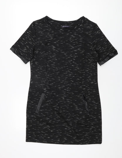 Marks & Spencer Womens Black Geometric Polyester Shift Size 12 Round Neck Pullover