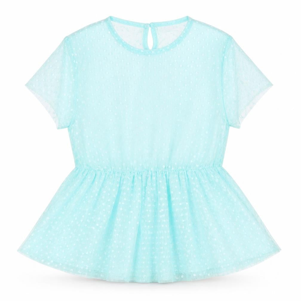 Pepco Girls Blue Polka Dot Polyester Basic T-Shirt Size 11-12 Years Round Neck Button