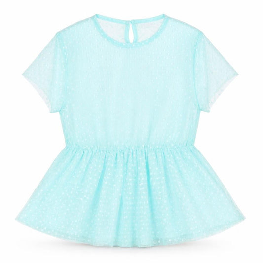 Pep&Co Girls Blue Polka Dot Polyester Basic T-Shirt Size 11-12 Years Round Neck Button