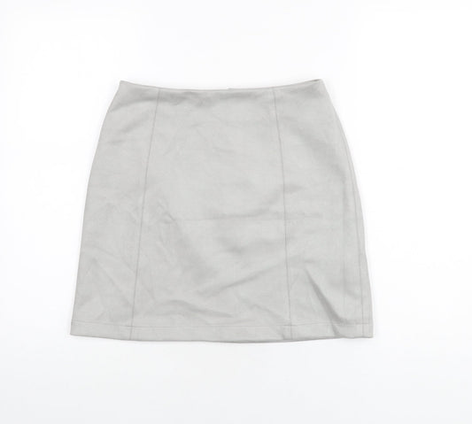 New Look Womens Grey Polyester A-Line Skirt Size 8 Zip