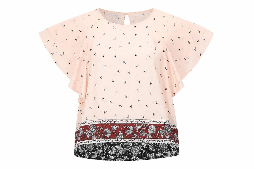 Nine Womens Pink Floral Polyester Basic Blouse Size 14 Round Neck