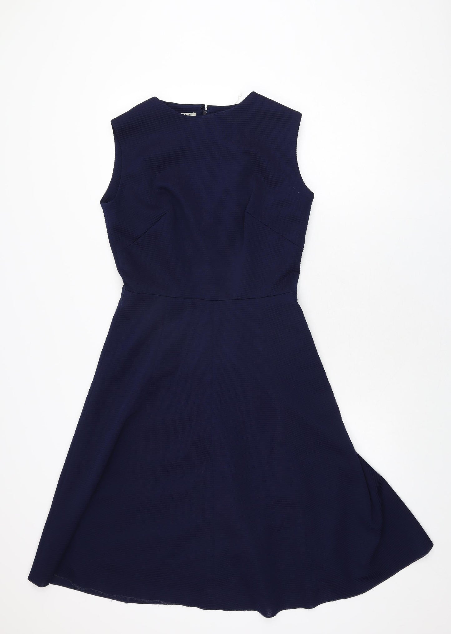 Eriko Womens Blue Polyester A-Line Size 14 Round Neck Zip