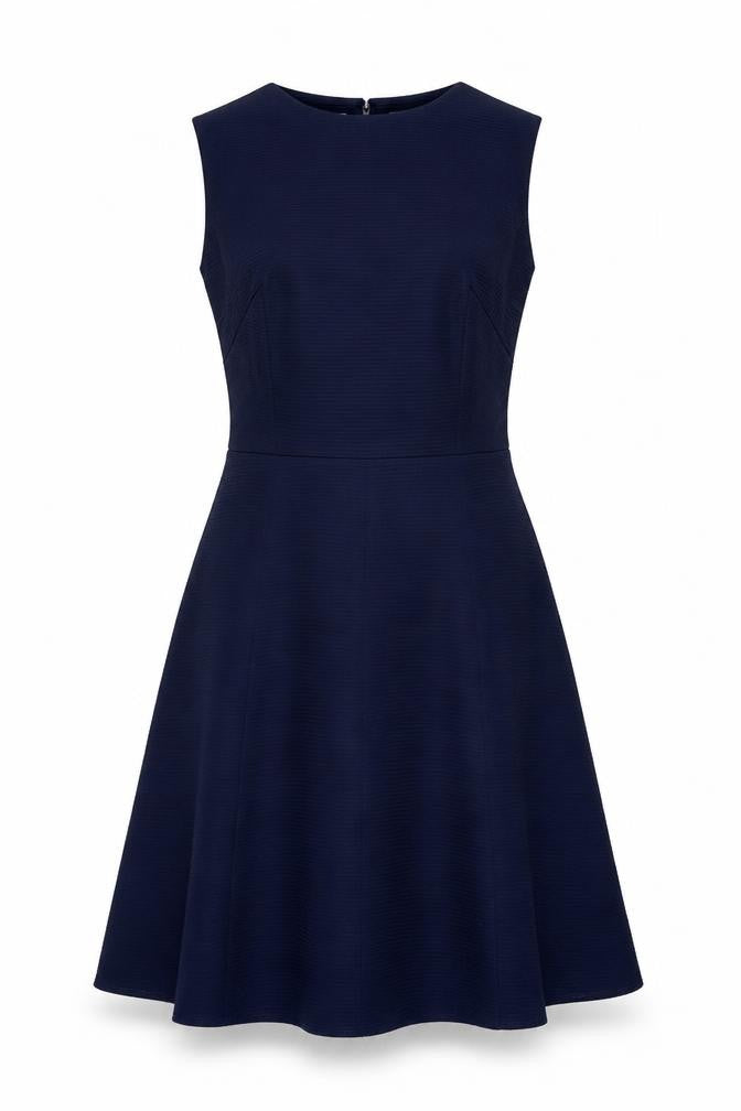 Eriko Womens Blue Polyester A-Line Size 14 Round Neck Zip