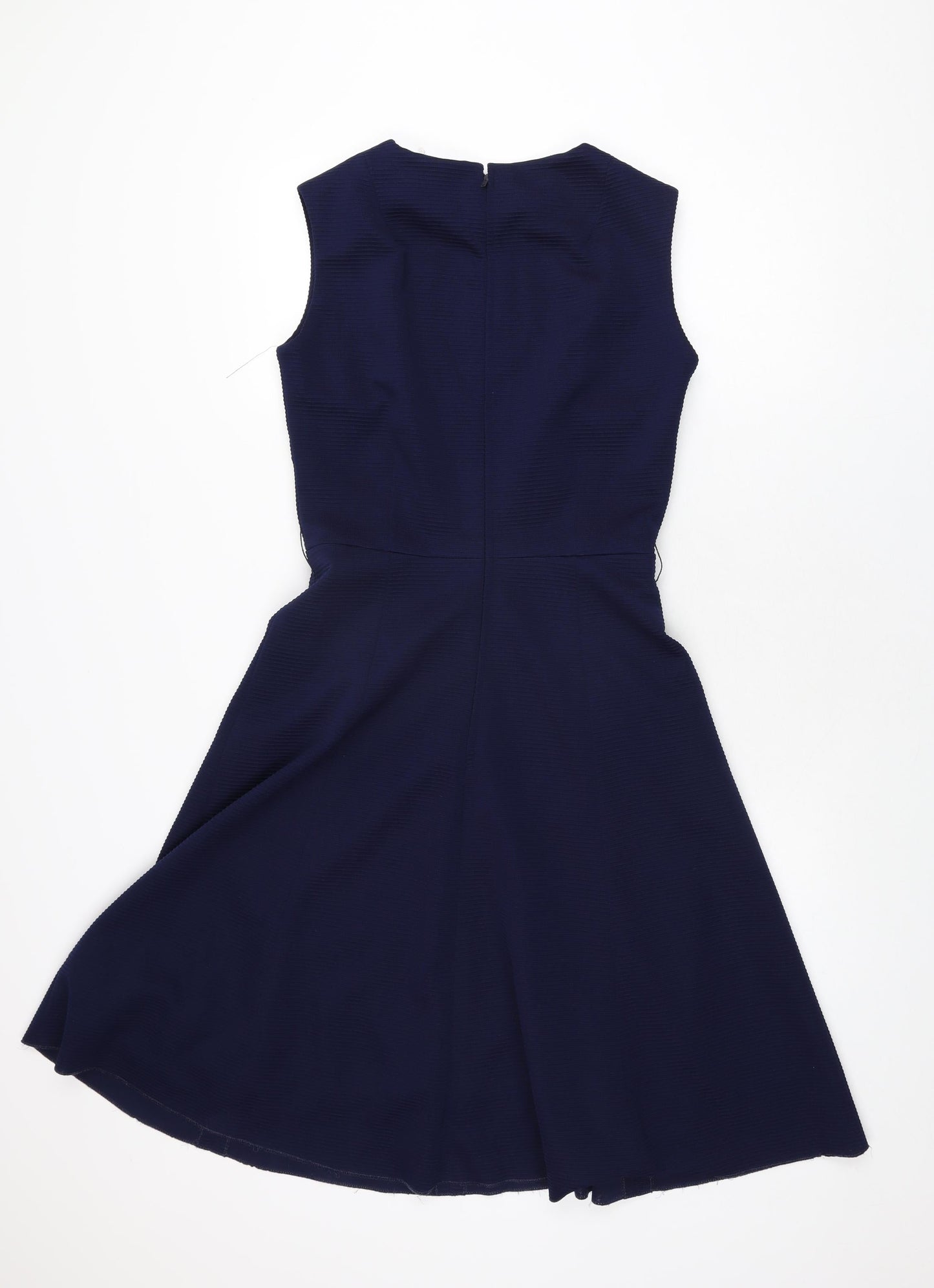 Eriko Womens Blue Polyester A-Line Size 14 Round Neck Zip