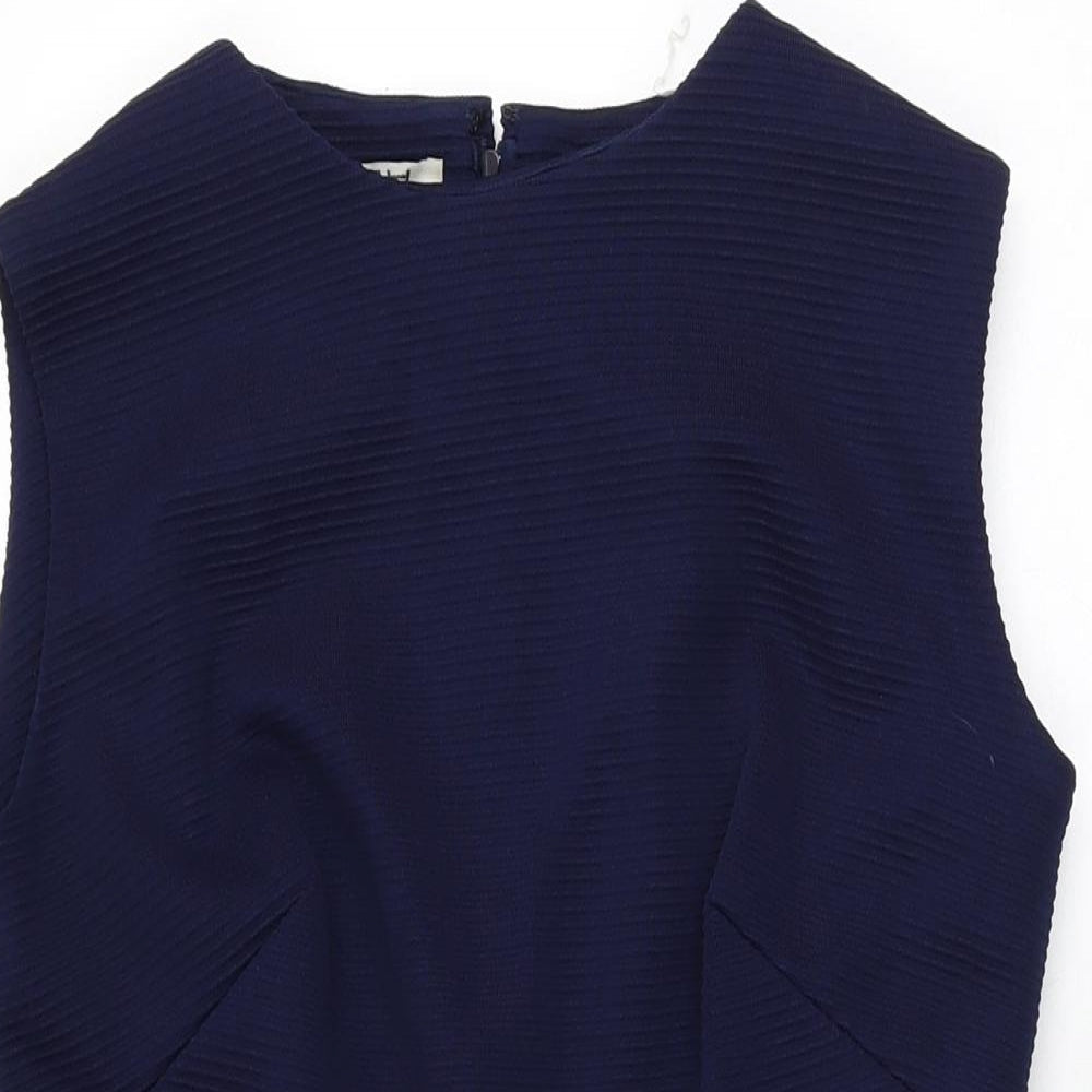 Eriko Womens Blue Polyester A-Line Size 14 Round Neck Zip