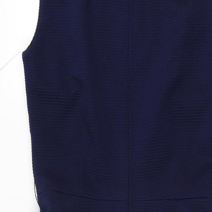 Eriko Womens Blue Polyester A-Line Size 14 Round Neck Zip