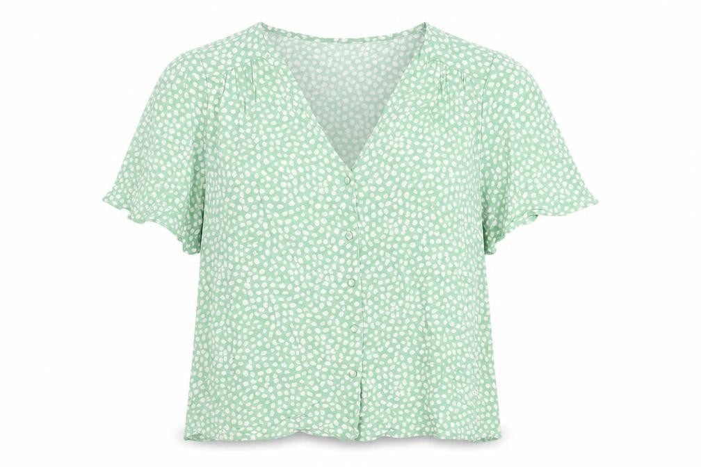 New Look Womens Green Geometric Viscose Basic Button-Up Size 14 V-Neck