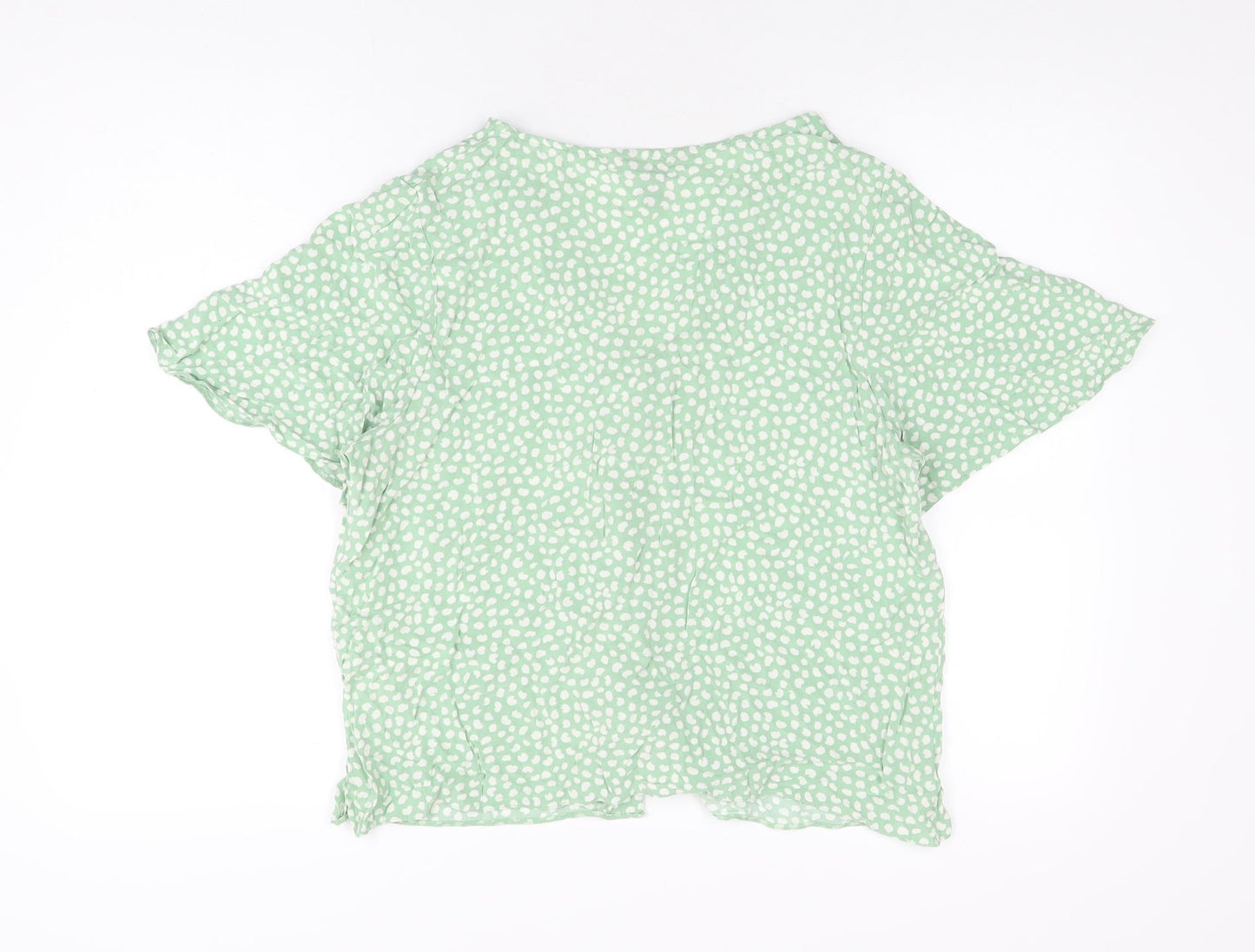 New Look Womens Green Geometric Viscose Basic Button-Up Size 14 V-Neck
