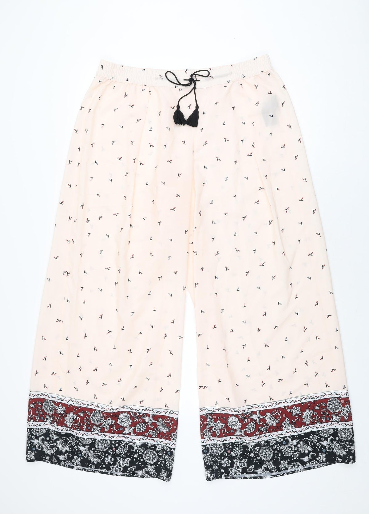 Nine Womens Pink Floral Polyester Trousers Size 14 L30 in Regular Drawstring