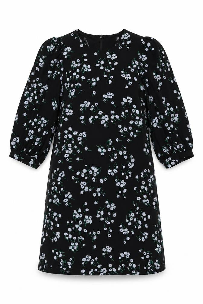 Marks & Spencer Womens Black Floral Polyester Shift Size 8 Round Neck Zip