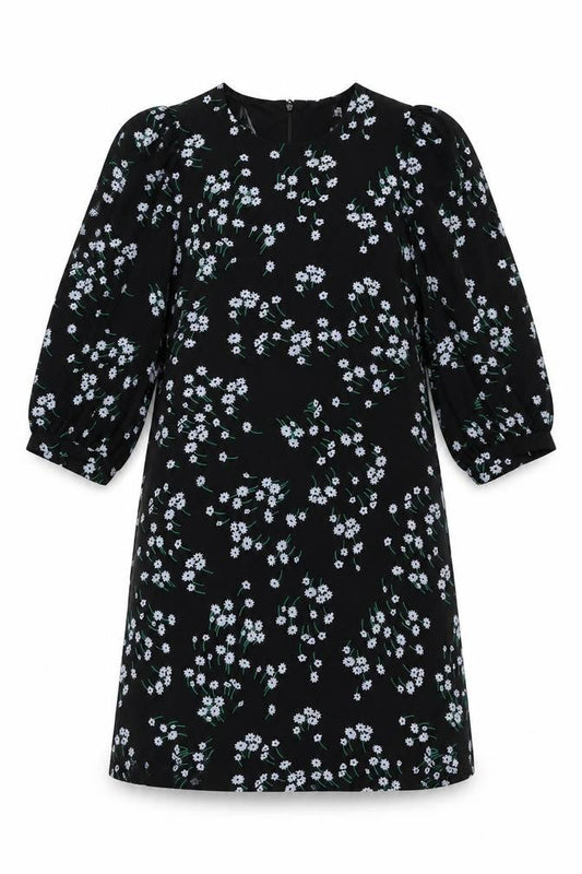 Marks & Spencer Womens Black Floral Polyester Shift Size 8 Round Neck Zip