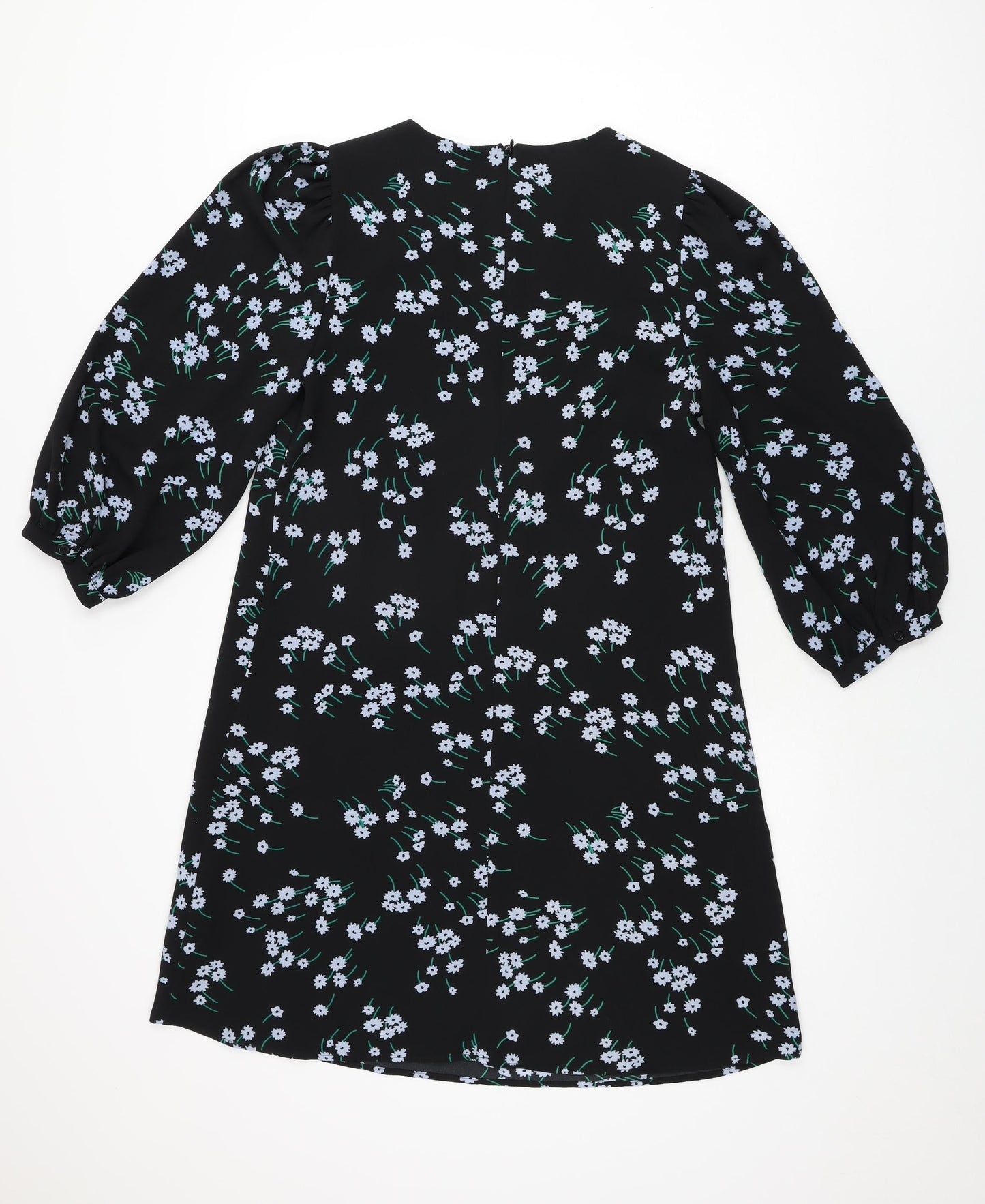 Marks and Spencer Womens Black Floral Polyester Shift Size 8 Round Neck Zip