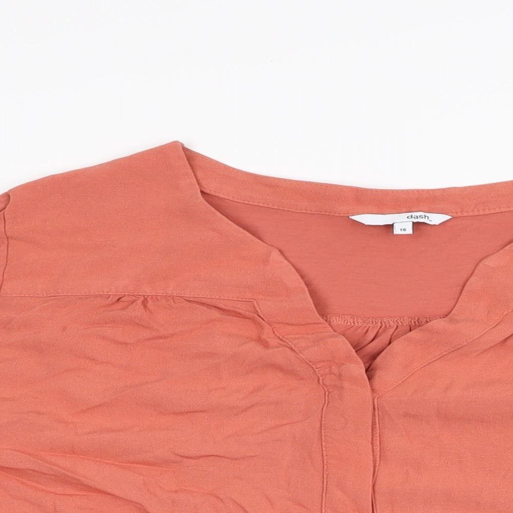 Dash_ Womens Red Viscose Basic Button-Up Size 16 V-Neck