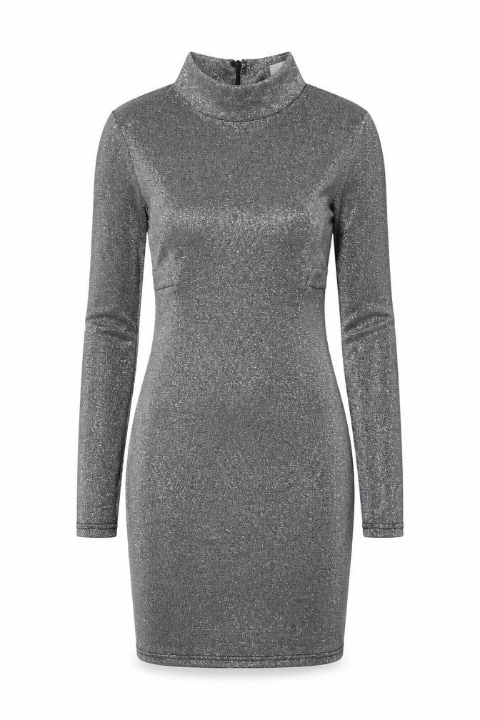 Missguided Womens Silver Polyester Bodycon Size 8 High Neck Zip