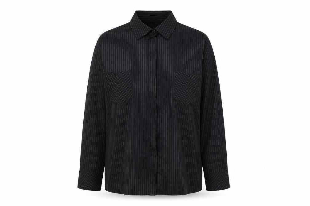 New Look Womens Black Striped Polyester Basic Button-Up Size 18 Collared