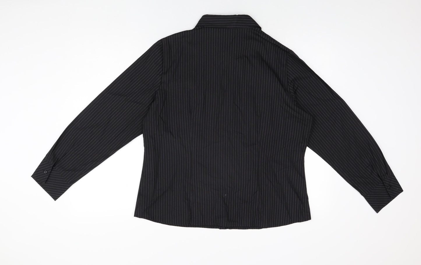 New Look Womens Black Striped Polyester Basic Button-Up Size 18 Collared