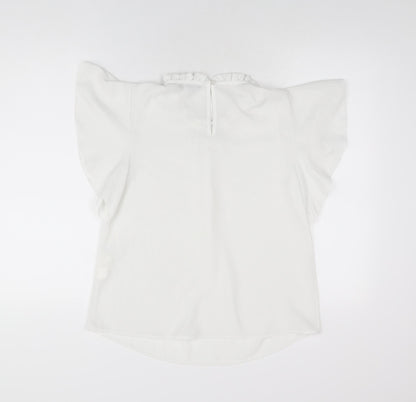 Boohoo Womens White Polyester Basic T-Shirt Size 8 Round Neck