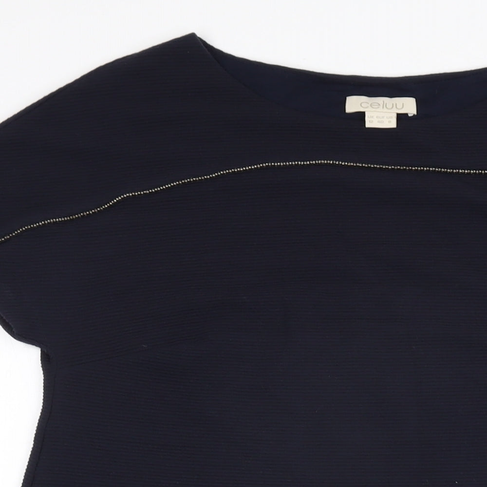 Celuu Womens Blue Viscose Shift Size 12 Boat Neck Pullover