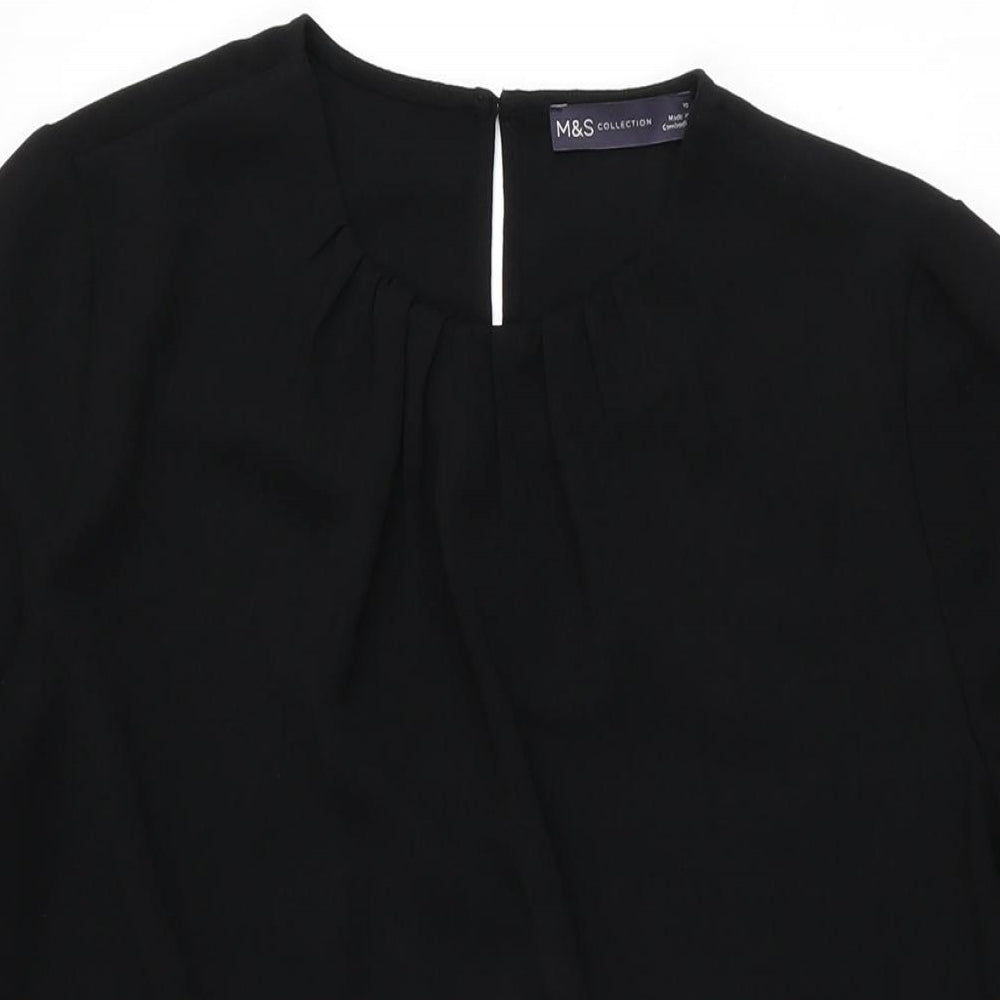 Marks and Spencer Womens Black Polyester Shift Size 10 Round Neck Button