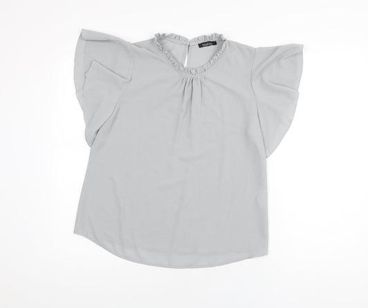 Boohoo Womens Grey Polyester Basic Blouse Size 8 Round Neck