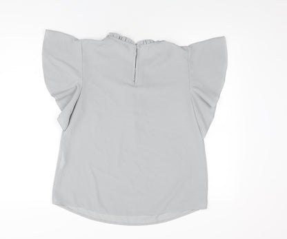 Boohoo Womens Grey Polyester Basic Blouse Size 8 Round Neck