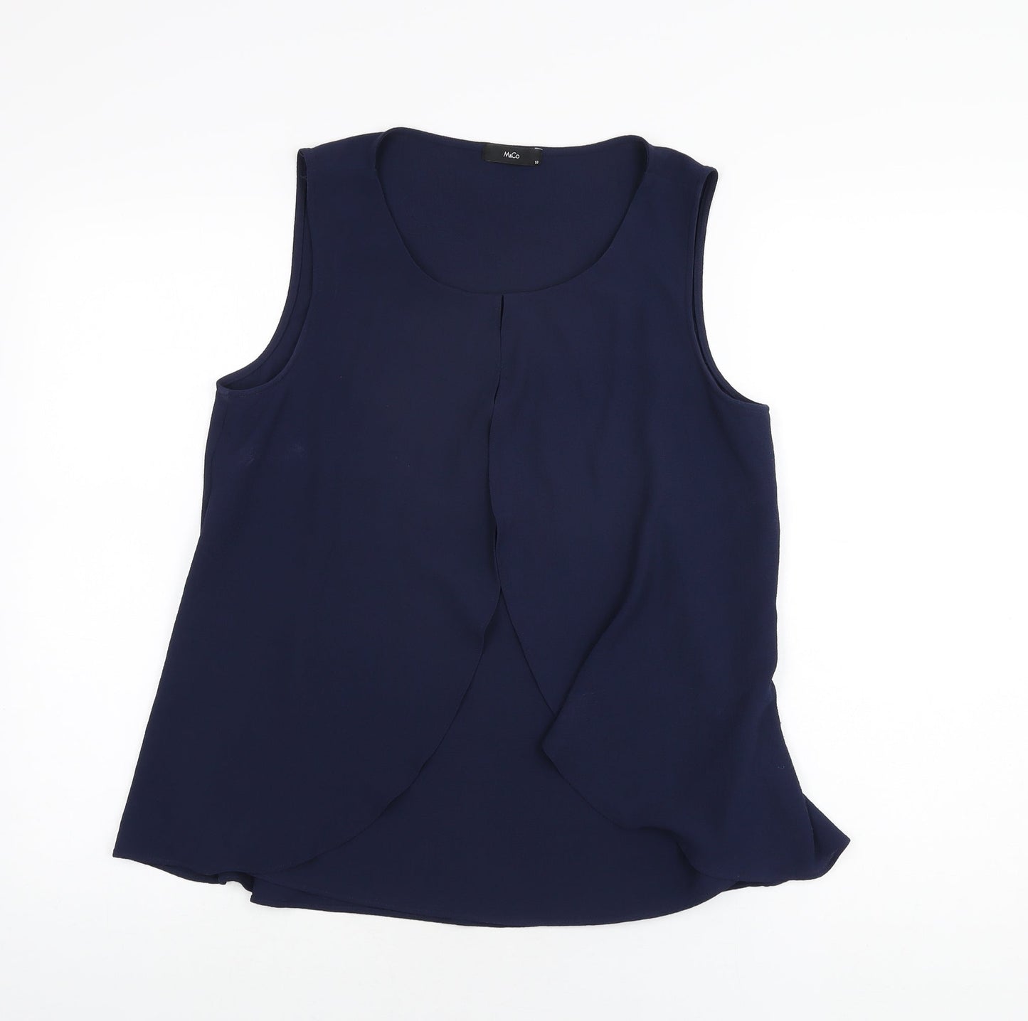 M&Co Womens Blue Polyester Basic T-Shirt Size 10 Scoop Neck