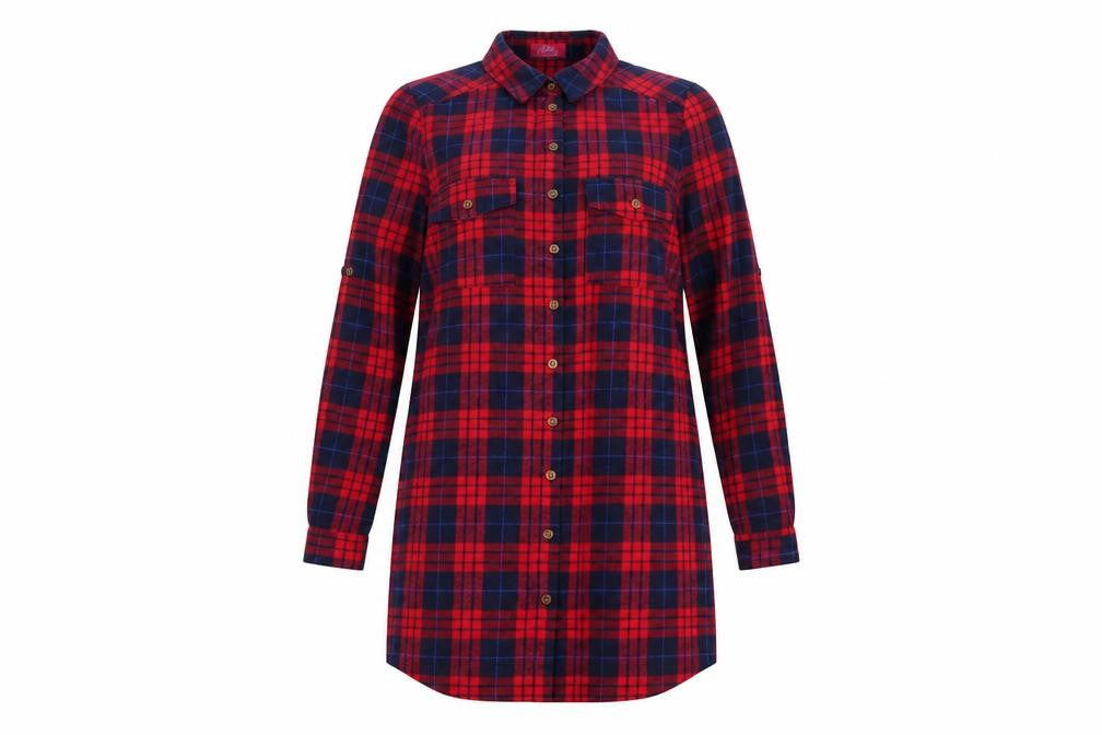 Skin Womens Red Plaid Polyester Shirt Dress Size 12 Collared Button