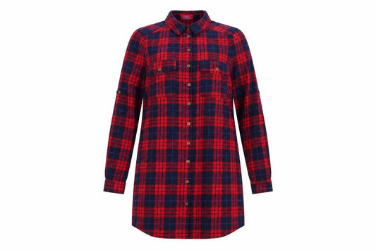 Skin Womens Red Plaid Polyester Shirt Dress Size 12 Collared Button
