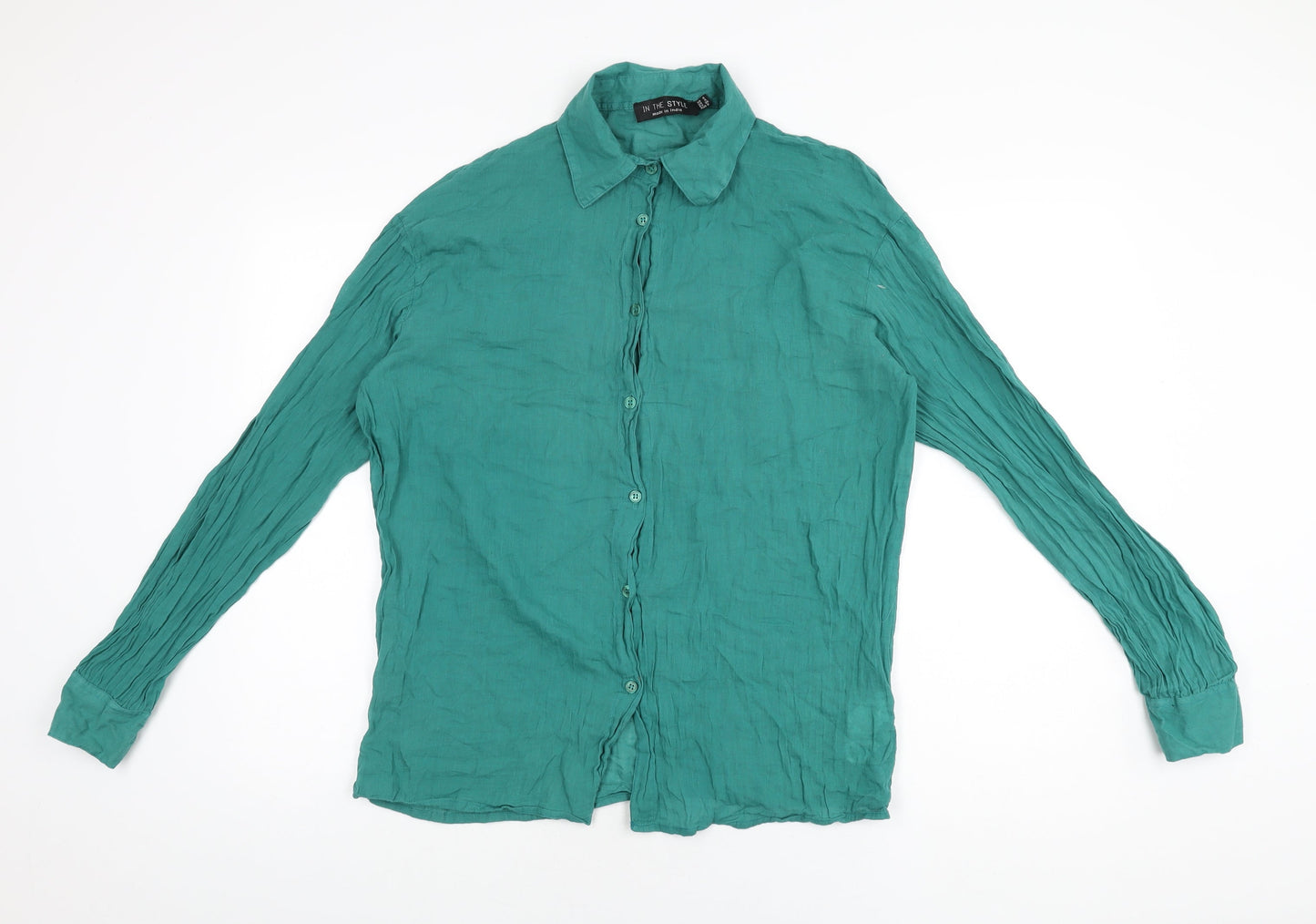In the Style Womens Green Cotton Basic Button-Up Size 8 Collared