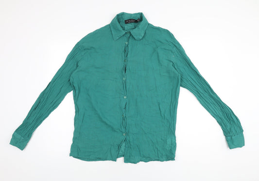 In the Style Womens Green Cotton Basic Button-Up Size 8 Collared