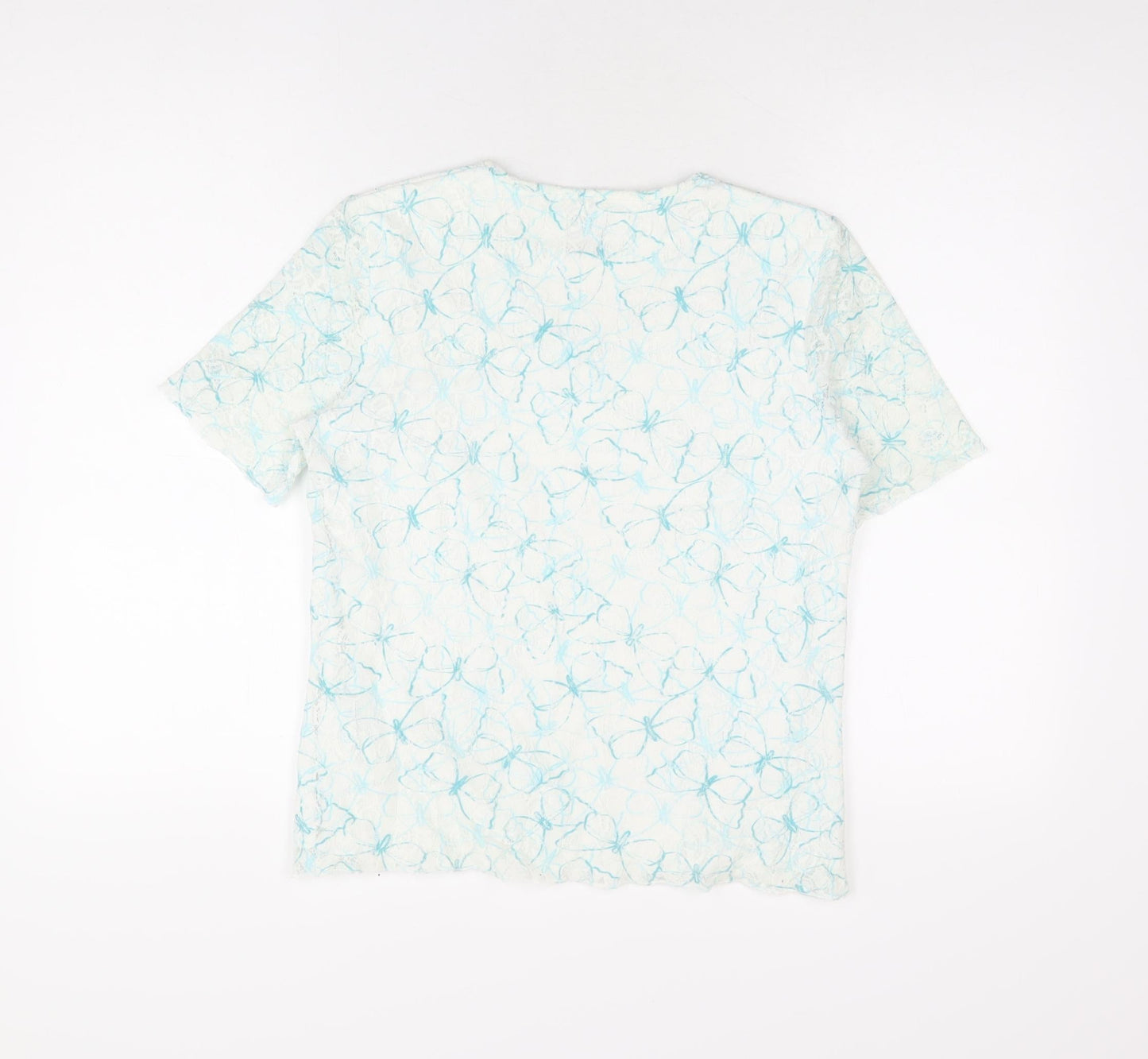 TIGI Womens White Geometric Polyester Basic T-Shirt Size 10 V-Neck - Size 10-12