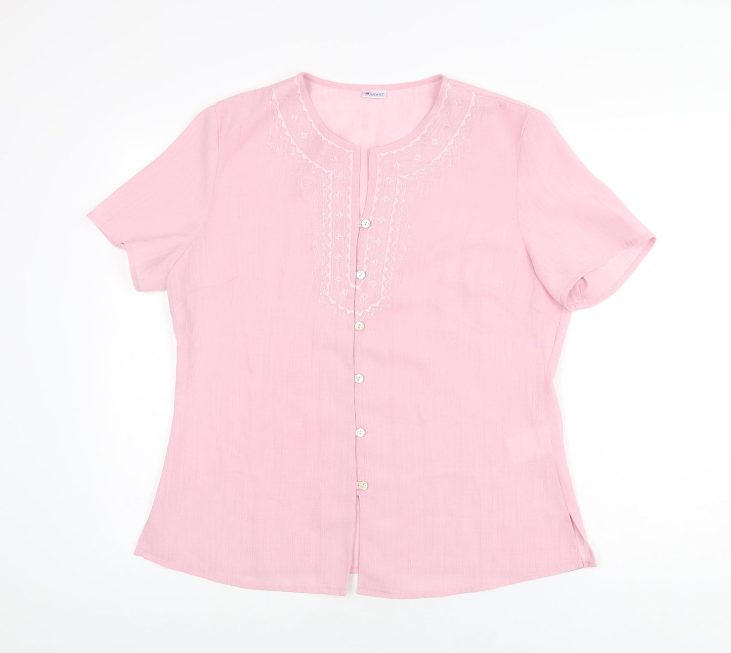Damart Womens Pink Polyester Basic Button-Up Size 14 Round Neck