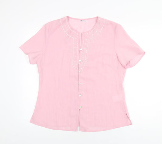 Damart Womens Pink Polyester Basic Button-Up Size 14 Round Neck