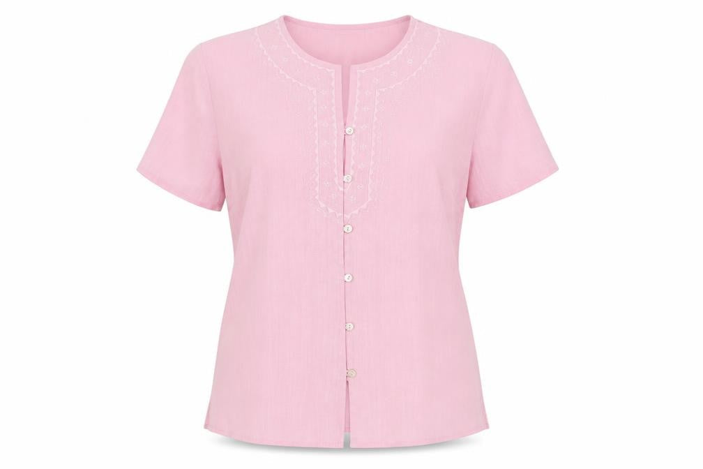 Damart Womens Pink Polyester Basic Button-Up Size 14 Round Neck