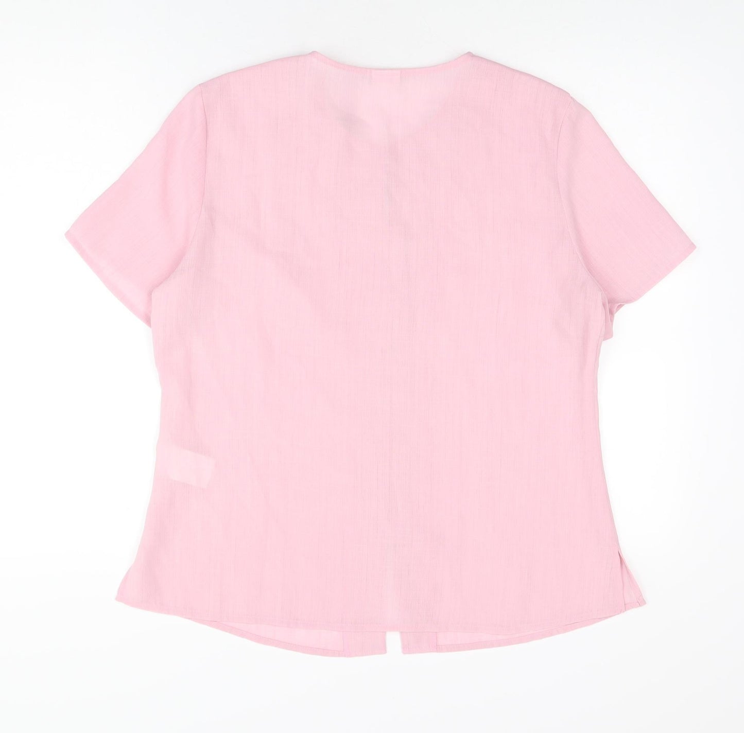 Damart Womens Pink Polyester Basic Button-Up Size 14 Round Neck