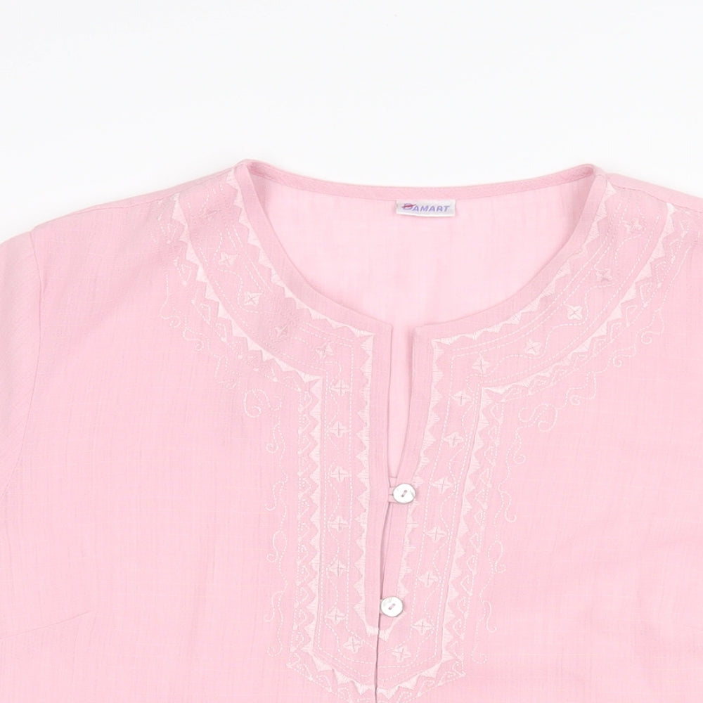Damart Womens Pink Polyester Basic Button-Up Size 14 Round Neck