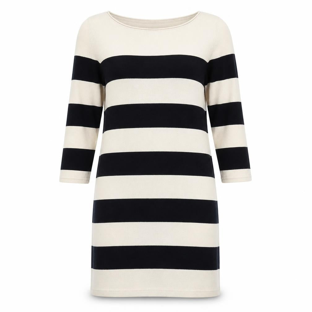 H&M Womens Beige Striped Cotton Jumper Dress Size S Boat Neck Pullover