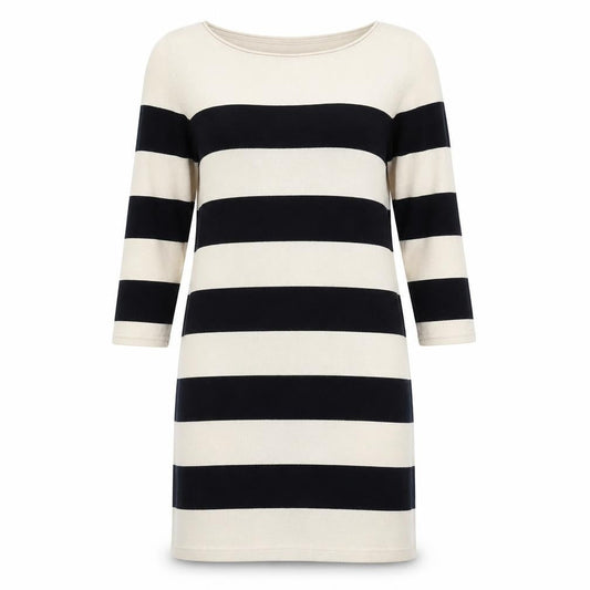 H&M Womens Beige Striped Cotton Jumper Dress Size S Boat Neck Pullover