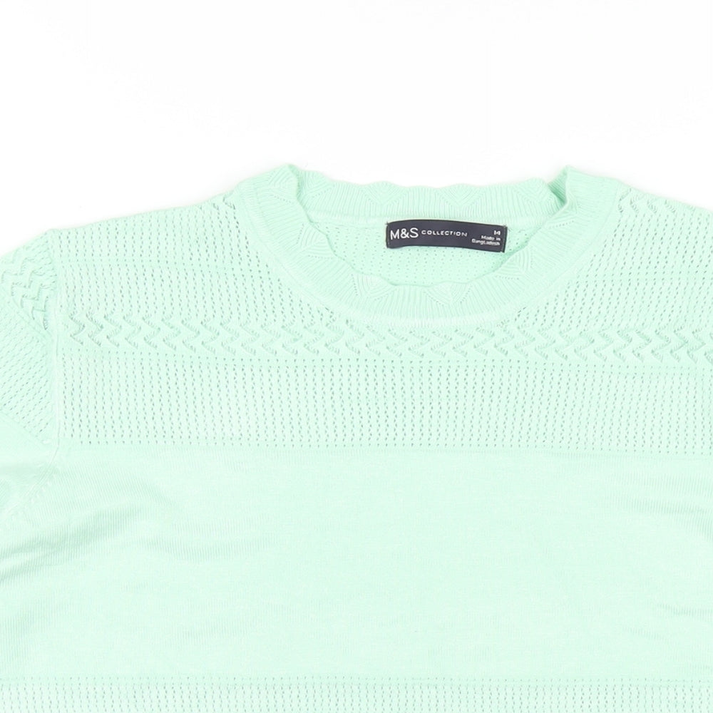 Marks and Spencer Womens Green Crew Neck Viscose Pullover Jumper Size 14