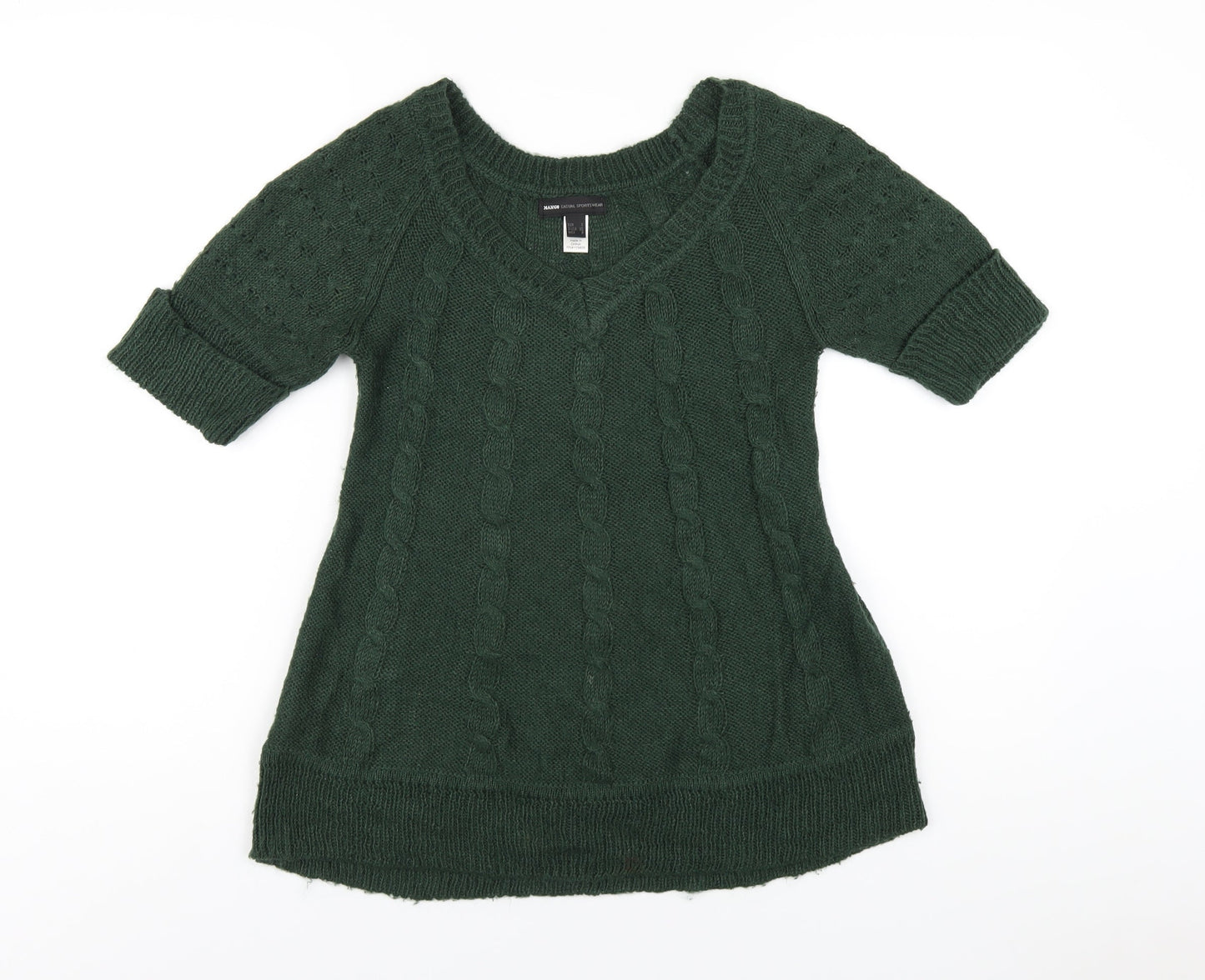 Mango Womens Green V-Neck Acrylic Pullover Jumper Size S