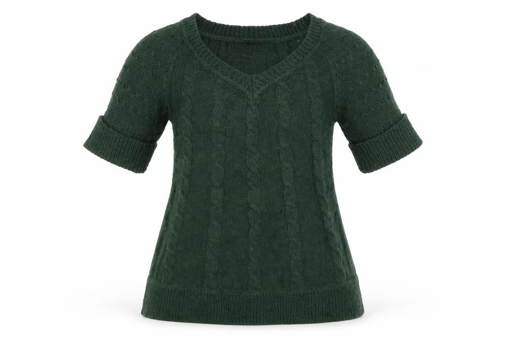 Mango Womens Green V-Neck Acrylic Pullover Jumper Size S