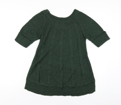 Mango Womens Green V-Neck Acrylic Pullover Jumper Size S